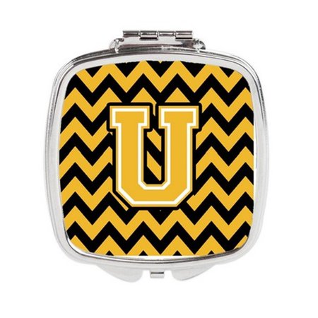 CAROLINES TREASURES Letter U Chevron Black and Gold Compact Mirror, 3 x 0.3 x 2.75 in. CJ1053-USCM